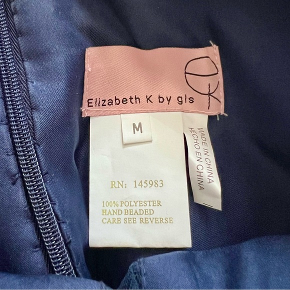 Elizabeth K by GLS Formal Navy Blue Full Length Gown Size Medium Holiday Party - Picture 9 of 13